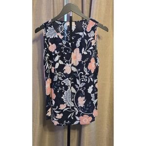 Loft Floral Print Sheer Tank‎ Top Women's Size Small Navy Pink